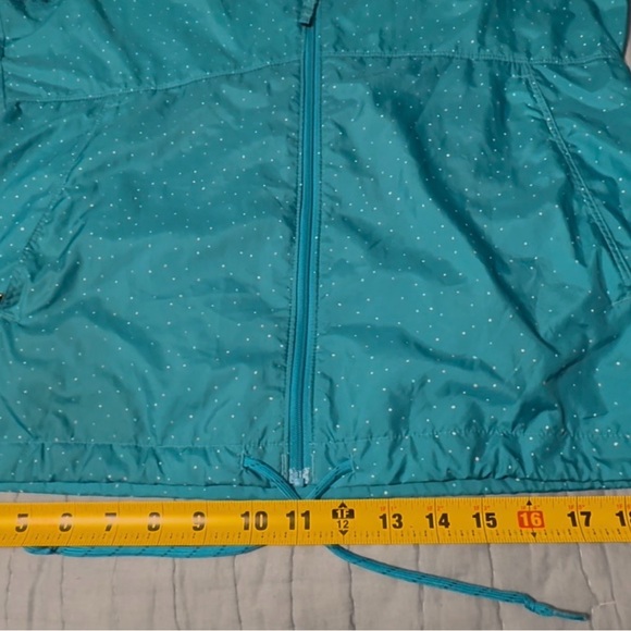 Columbia flash forward hooded wind breaker, med, teal, gently used. - Picture 6 of 11